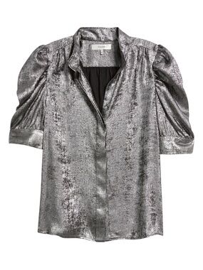 Frame The Gillian Shiny Puff Sleeve Button-Up Shirt